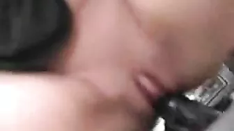 Shaved Pussy Rides Dildo Solo in Masturbation Car Fun