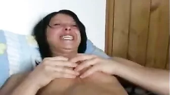 German Girlfriend Masturbation with Shaved Pussy and Small Tits