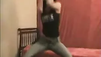 Masturbating Teen with Dildo & Legs Exposed in Striptease!