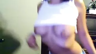 Brunette Pigtailed Cutie Strips and Masturbates on Webcam - Big Tits, Busty Coed