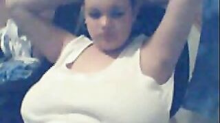 Masturbating Blonde BBW with Big Tits in Panties on Webcam