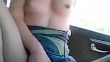 Amateur Brunette Fists Herself with Big Dildo in Public Car Masturbation