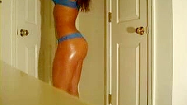 Masturbating Brunette in Lace Panties and Tight Thong