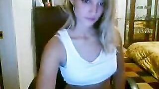 Petite Blonde Teen Strips and Masturbates on Webcam