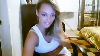 Petite Blonde Teen Strips and Masturbates on Webcam