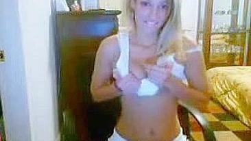 Petite Blonde Teen Strips and Masturbates on Webcam