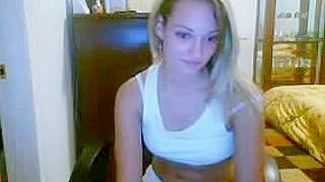 Petite Blonde Teen Strips and Masturbates on Webcam