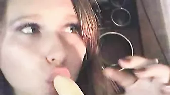 Tight Russian Teen Solo Pussy Masturbation with Dildo and Banana!