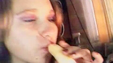 Tight Russian Teen Solo Pussy Masturbation with Dildo and Banana!
