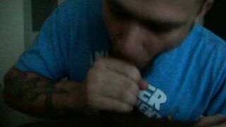 Black Gay Amateur Swallows Cum in Mouth during Homemade Interracial Blowjob