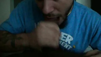 Black Gay Amateur Swallows Cum in Mouth during Homemade Interracial Blowjob