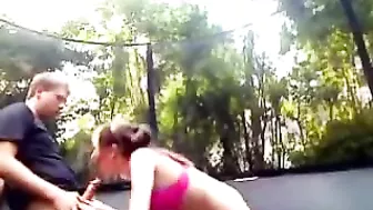 Homemade College GF Creampie Sex on Trampoline