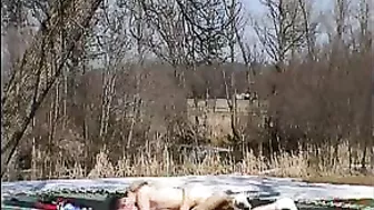 Homemade Outdoor Orgasm with Big Tits and Dick on Trampoline