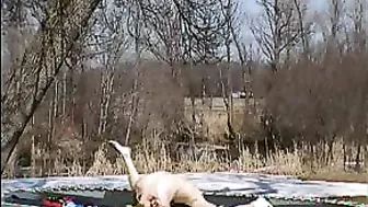 Homemade Outdoor Orgasm with Big Tits and Dick on Trampoline