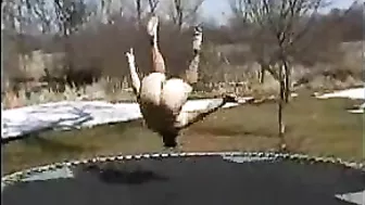 Homemade Outdoor Orgasm with Big Tits and Dick on Trampoline