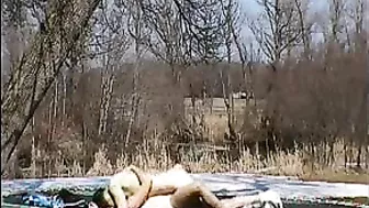Homemade Outdoor Orgasm with Big Tits and Dick on Trampoline