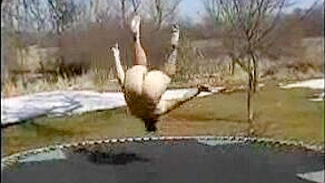 Homemade Outdoor Orgasm with Big Tits and Dick on Trampoline