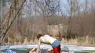 Homemade Outdoor Orgasm with Big Tits and Dick on Trampoline