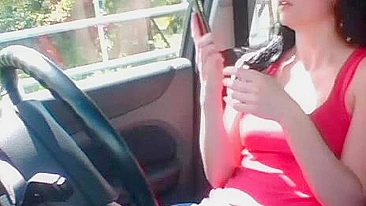 Outdoor Fetish Fun - Girl Masturbates in Car while Fingering Herself Publicly