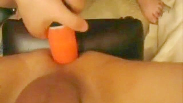 Homemade MILF Wife Gives French Hubby Anal with Dildo Blowjob