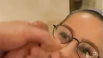 Homemade Glasses Fetish Blowjobs with Cumshot Messy Facial