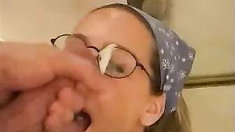 Homemade Glasses Fetish Blowjobs with Cumshot Messy Facial