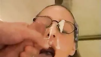Homemade Glasses Fetish Blowjobs with Cumshot Messy Facial