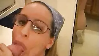 Homemade Glasses Fetish Blowjobs with Cumshot Messy Facial
