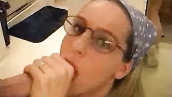 Homemade Glasses Fetish Blowjobs with Cumshot Messy Facial