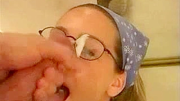 Homemade Glasses Fetish Blowjobs with Cumshot Messy Facial