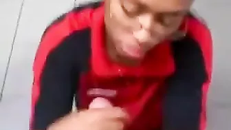 Homemade Ebony Blowjob with Cum Swallowed at Convenience Store