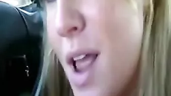 Homemade Blowjob Amateur Blonde GF Swallows Cum in Car