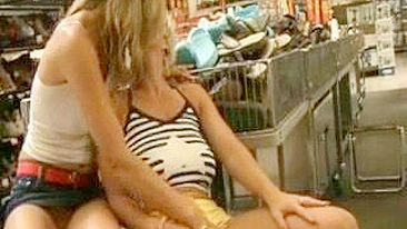 Girlfriends' Wild Lesbian Kissing Upskirt Voyeur Porn in Public Stores