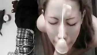 Latina Girlfriend Messy Homemade Facial with Cum Shot