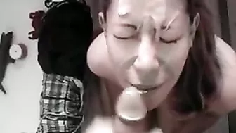 Latina Girlfriend Messy Homemade Facial with Cum Shot