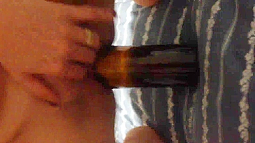 Homemade MILF Wife Fucks Bottle with Amateur Dildo Masturbation