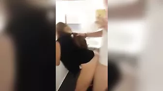 Homemade Doggy Style with Blonde College GF in McDonald Toilet