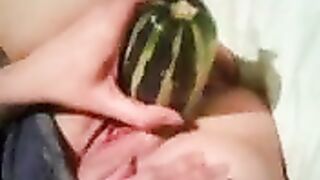 Stretching Wet Pussy with Massive Dildos in Homemade Fetish Veggie Fun