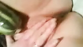 Stretching Wet Pussy with Massive Dildos in Homemade Fetish Veggie Fun