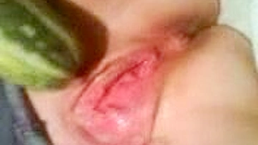 Stretching Wet Pussy with Massive Dildos in Homemade Fetish Veggie Fun