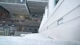 Redhead Sucks Big Dick on Highrise Ledge for Extreme Blowjob