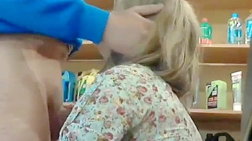 Homemade Office Blowjob with Swallowed Cum - Amateur Blonde Sucking Worker Dick