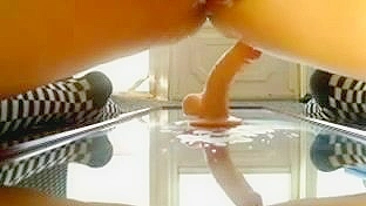 Homemade Squirting Orgasm with Dildo & Mirror - Amateur Cum Shot