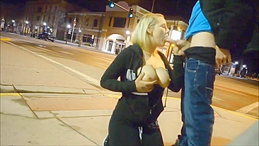 Homemade Porn Video - Teen Gives Blowjob on Street with Big Boobs and Tits