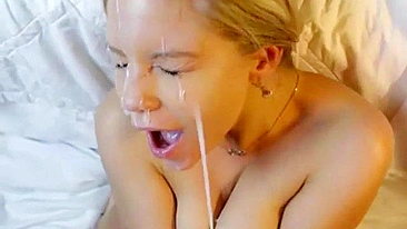 Homemade Amateur Blonde Gets Huge Facial Mess