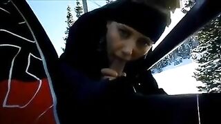 Homemade Blowjob on Ski Lift with Cum in Mouth - Amateur Porn