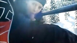 Homemade Blowjob on Ski Lift with Cum in Mouth - Amateur Porn