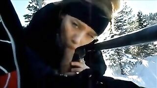 Homemade Blowjob on Ski Lift with Cum in Mouth - Amateur Porn