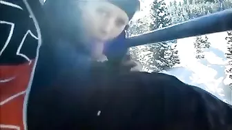 Homemade Blowjob on Ski Lift with Cum in Mouth - Amateur Porn