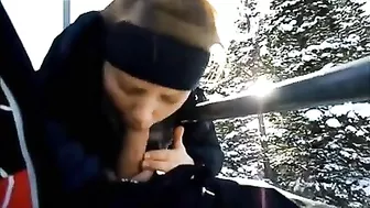 Homemade Blowjob on Ski Lift with Cum in Mouth - Amateur Porn